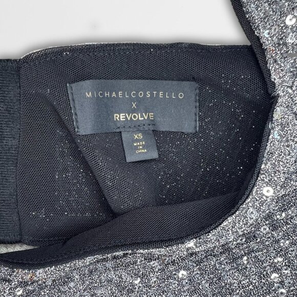 Michael Costello X Revolve Vula Mini Dress Silver Sequins Long Sleeve Cutout Bod - Picture 4 of 5